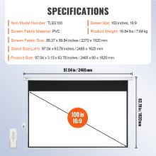 VEVOR Motorized Projector Screen 100 inch, 16:9 4K 1080 HD Automatic Projection Screen, Electric Projector Screen with Remote Control, Wall Mount Movie Screen for Family Home Office Theater