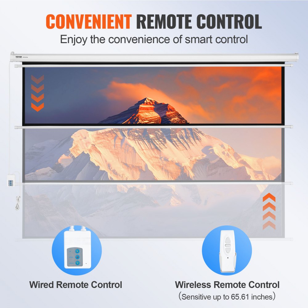 VEVOR Motorized Projector Screen, 100 inch 16:9 4K 1080 HD Electric Projector Screen, Automatic Projection Screen with Remote Control, Wall Mount Movie Screen for Family Home Office Theater