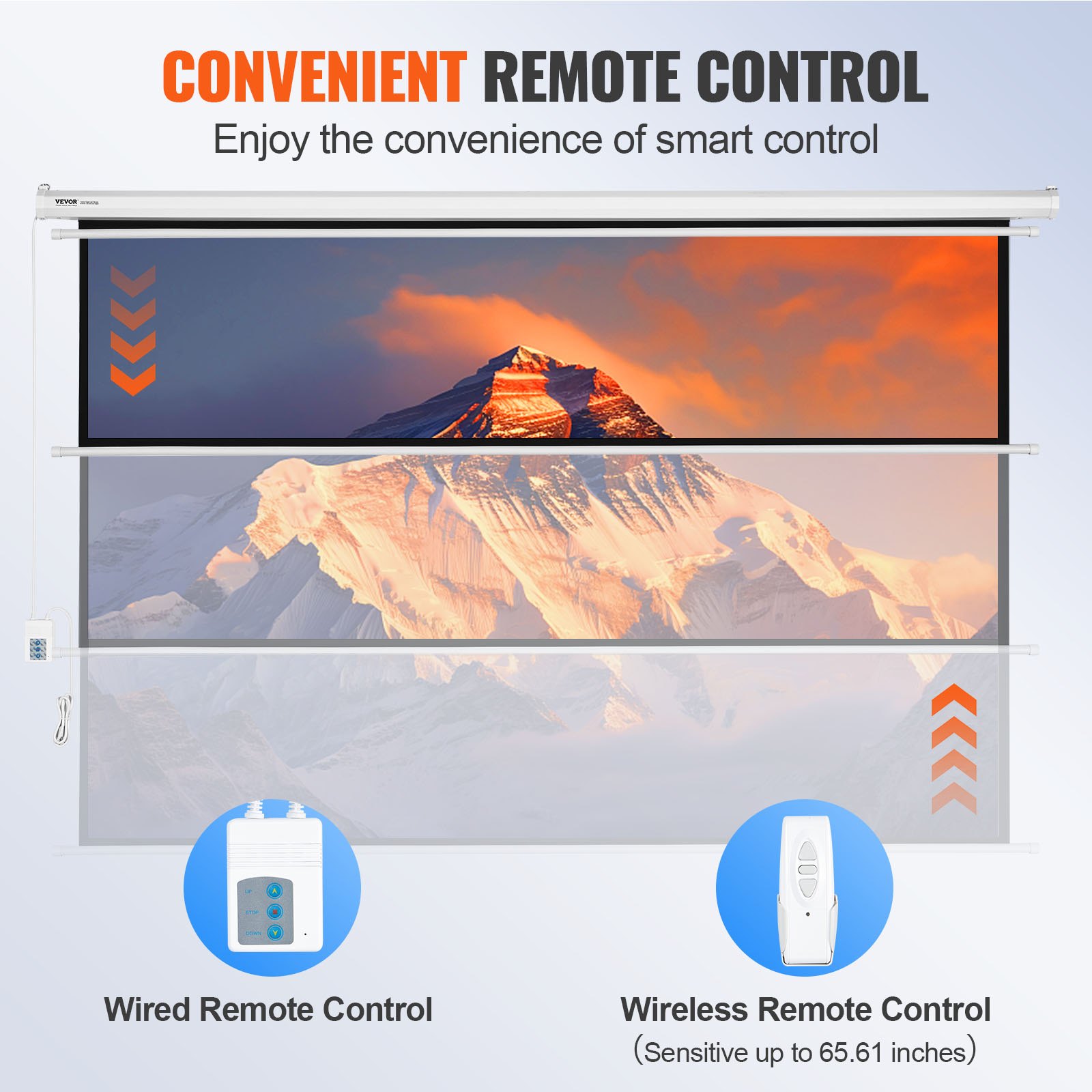 VEVOR Motorized Projector Screen, 100 inch 16:9 4K 1080 HD Electric Projector Screen, Automatic Projection Screen with Remote Control, Wall Mount Movie Screen for Family Home Office Theater