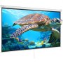 VEVOR projector screen displaying a vibrant underwater scene with a sea turtle and coral reefs.