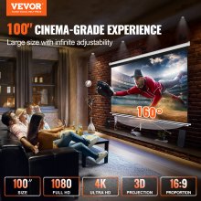 VEVOR Écran de projecteur rétractable manuel 100 pouces 16:9 4K 1080 HD, écran de projection portable à verrouillage automatique, écran de cinéma portable pour cinéma familial, bureau à domicile