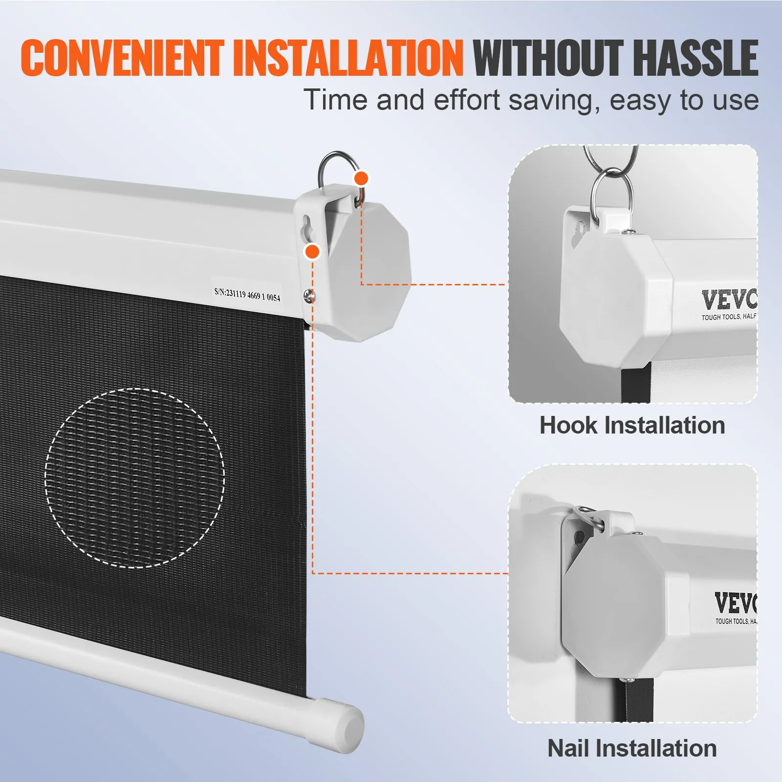 VEVOR Manual Pull Down Projector Screen, 100 inch 16:9 4K 1080 HD Retractable Projector Screen, Auto-Locking Portable Projection Screen, Portable Projector Movie Screen for Family Home Office Theater