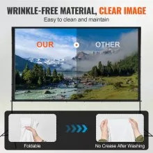 VEVOR Projector Screen with Stand, 120 inch 16:9 4K 1080 HD Outdoor Movie Screen with Stand, Wrinkle-Free Projection Screen with Tripods and Carry Bag, for Home Theater Cinema Backyard Movie Night