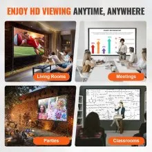 VEVOR Projector Screen with Stand, 120 inch 16:9 4K 1080 HD Outdoor Movie Screen with Stand, Wrinkle-Free Projection Screen with Tripods and Carry Bag, for Home Theater Cinema Backyard Movie Night