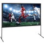 outdoor soccer match displayed on VEVOR projector screen with players in action under stadium lights.