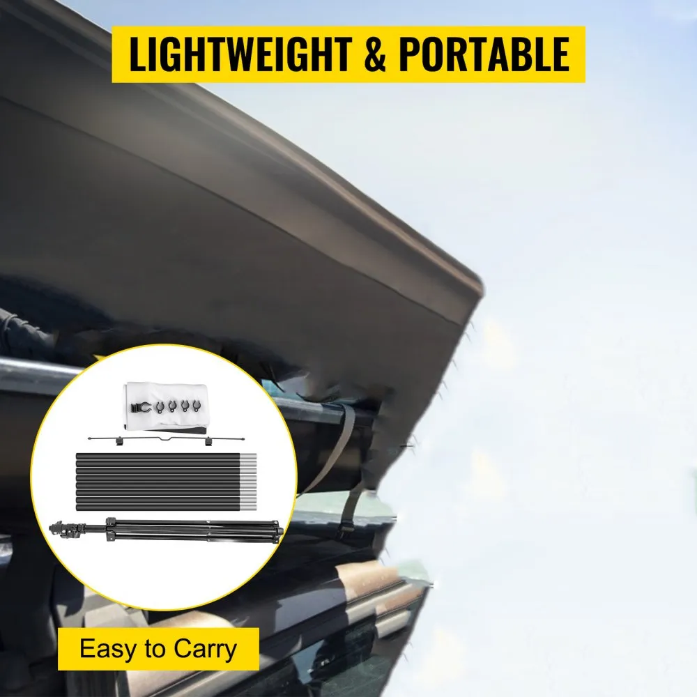 car rooftop with VEVOR tripod projector screen in portable case, labeled &quot;easy to carry&quot;.
