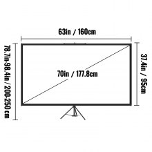 VEVOR Tripod Projector Screen with Stand 70 inch 16:9 4K HD Projection Screen Stand Wrinkle-Free Height Adjustable Portable Screen for Projector Indoor & Outdoor for Movie, Home Cinema, Gaming, Office