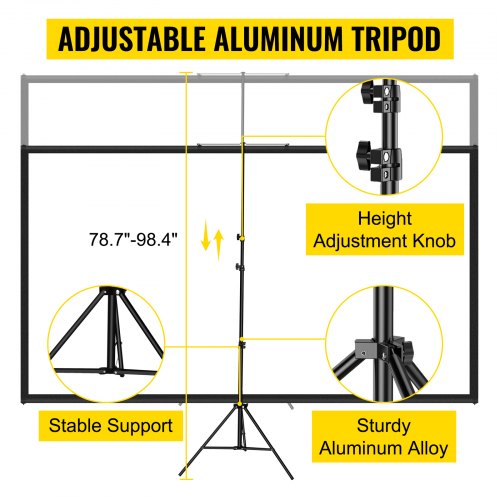 VEVOR Tripod Projector Screen with Stand 80 inch 16:9 4K HD Projection Screen Stand Wrinkle-Free Height Adjustable Portable Screen for Projector Indoor & Outdoor for Movie, Home Cinema, Gaming, Office