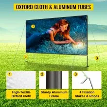 VEVOR Outdoor Movie Screen w/ Stand, 90" Portable Movie Screen, 16:9 HD Wide Angle Outdoor Projector Screen, Front & Rear Projection, w/ Storage Bag & Stand for Office Home Theater Outdoor Indoor Use