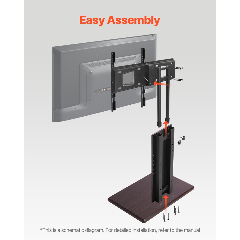 VEVOR Universal TV Stand, Table Top TV Stand for 32-70 inch Screens, Swivel and Height Adjustable TV Mount Stand Holds up to 99 lbs with Power Strip, for Living Room, Bedroom, MAX VESA 600 x 400 mm