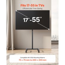 Rolling TV Stand Mobile TV Cart Holds Up to 44 lbs for 17-55 Inch Screens