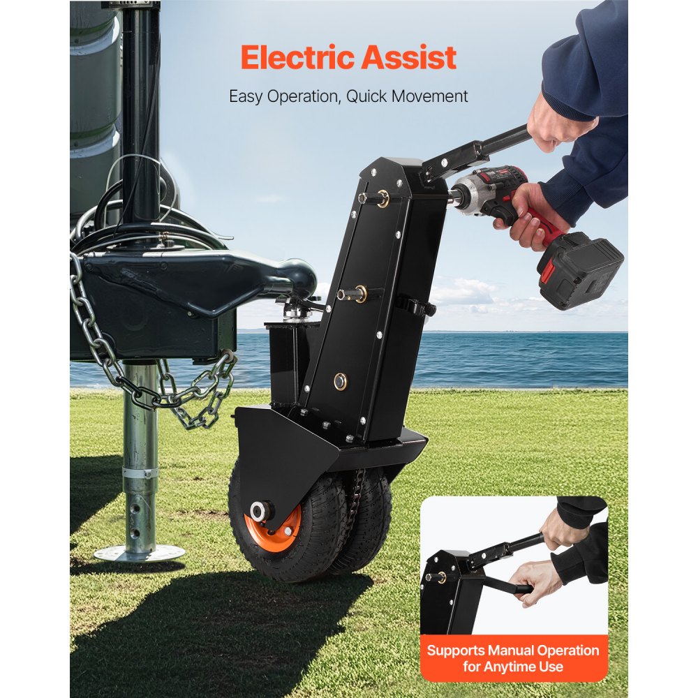 VEVOR Trailer Dolly, 1000lbs Tongue Weight Capacity, Trailer Mover Dolly with 2 inch and 2-5/16 inch Replaceable Hitch Balls, Pneumatic Tire, Manual or Electric Wrench Drive, for Moving RV Trailer