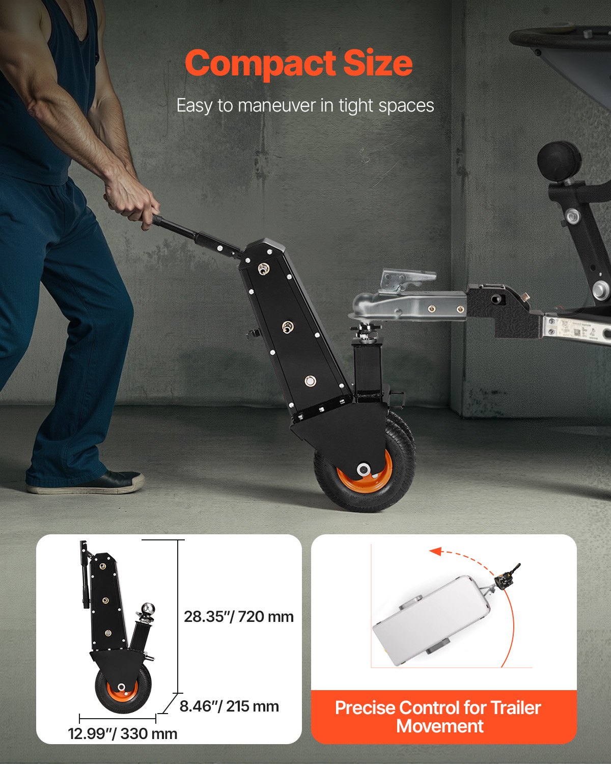 VEVOR Trailer Dolly, 1000lbs Tongue Weight Capacity, Trailer Mover Dolly with 2 inch and 2-5/16 inch Replaceable Hitch Balls, Pneumatic Tire, Manual or Electric Wrench Drive, for Moving RV Trailer