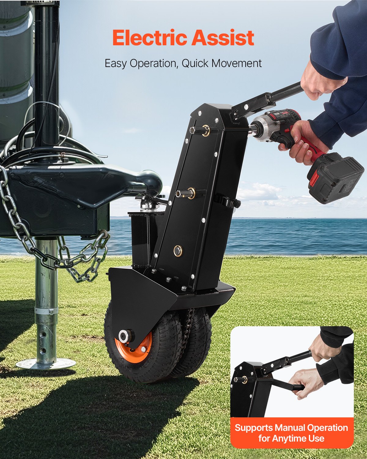 VEVOR Trailer Dolly, 1000lbs Tongue Weight Capacity, Trailer Mover Dolly with 2 inch and 2-5/16 inch Replaceable Hitch Balls, Pneumatic Tire, Manual or Electric Wrench Drive, for Moving RV Trailer