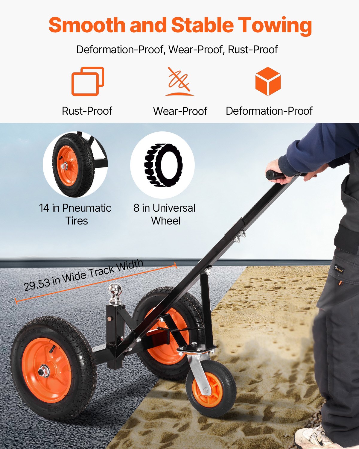VEVOR Trailer Dolly, 1000lbs Tongue Weight Capacity, Carbon Steel Trailer Mover with 2 inch Ball, 14 inch Pneumatic Tires, Portable Tow Dolly for Moving RV Trailer