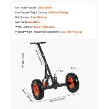 1200lbs Trailer Dolly 18 and 22 in Adjustable Height 2 in Ball 15.2 in Tires