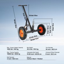 Nastaviteľný prívesný vozík VEVOR, nosnosť jazyka 1 000 libier, ťahač prívesu z uhlíkovej ocele s 19''-26'' nastaviteľnou výškou a 2'' guľou, 16'' pneumatickými pneumatikami a univerzálnym kolesom, na pohyb RV prívesu