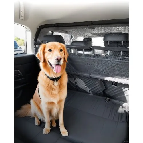 VEVOR Dog Car Barrier, 46" Wide Car Divider for Cargo Area, Vehicle Pet Barrier with See Through Net Mesh, Universal-Fit Dog Car Barrier for Small-Sized SUVs, Trucks and Vehicle, Black