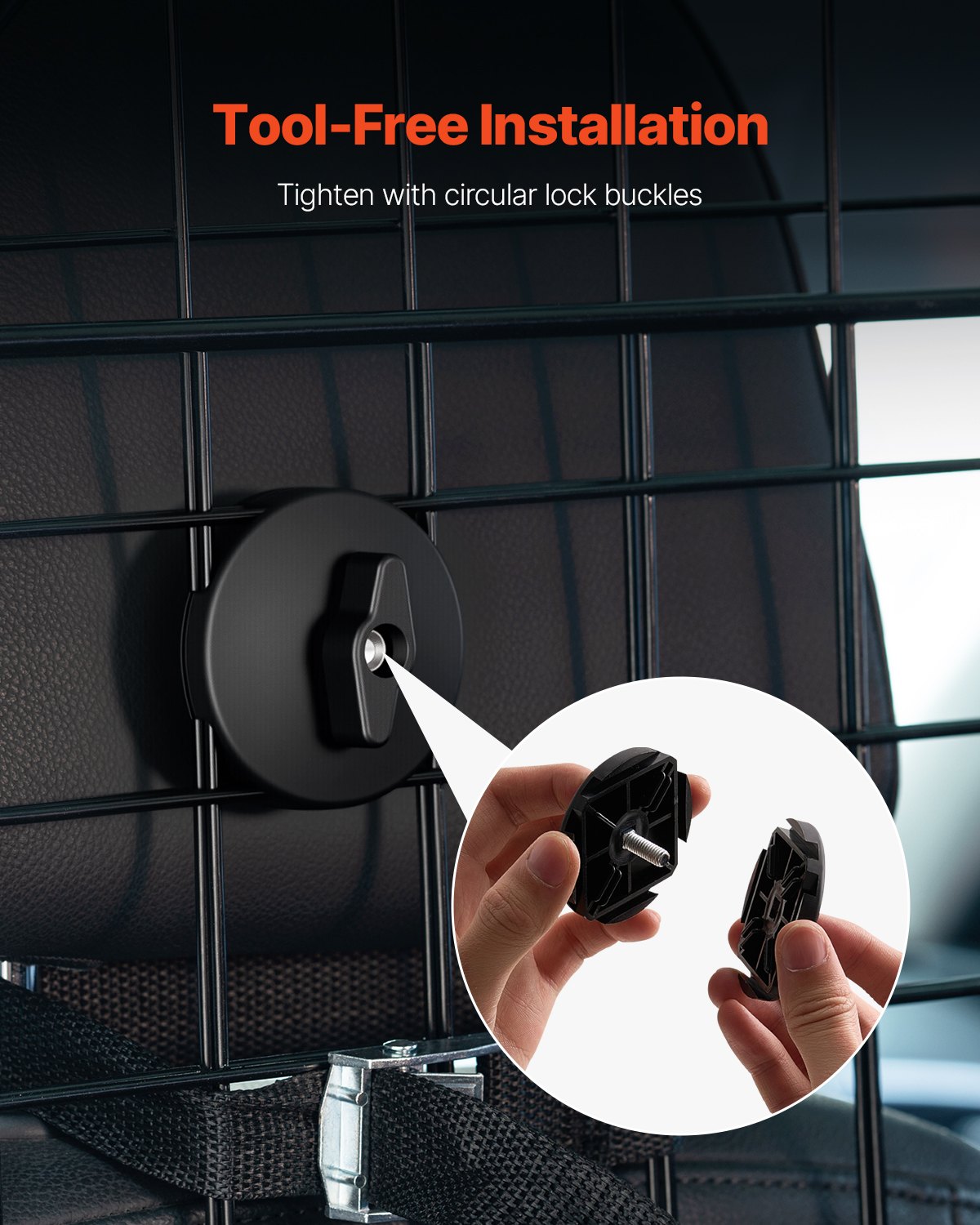 VEVOR Dog Car Barrier, 38"-66.3" Adjustable Car Divider for Trunk Cargo Area, Universal-Fit Back Seat Heavy-Duty Wire Mesh Dogs Separator Guard Net, Vehicle Pet Barrier for Sedans, Trucks and SUVs