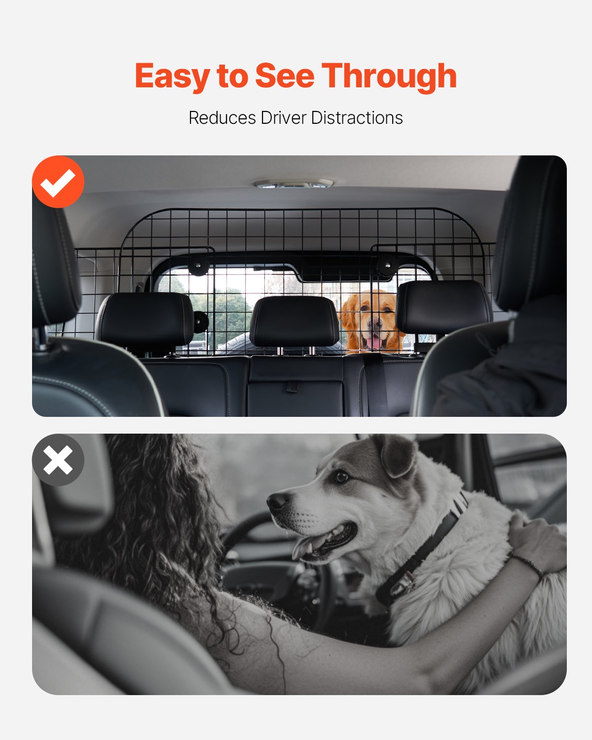 VEVOR Dog Car Barrier, 38"-66.3" Adjustable Car Divider for Trunk Cargo Area, Universal-Fit Back Seat Heavy-Duty Wire Mesh Dogs Separator Guard Net, Vehicle Pet Barrier for Sedans, Trucks and SUVs