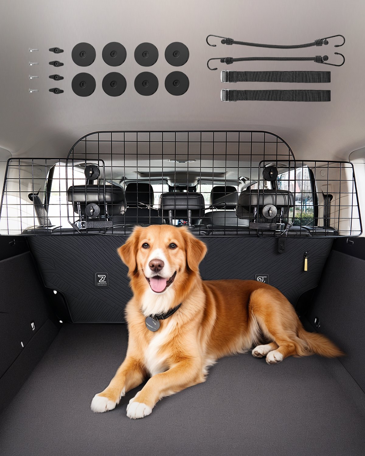 VEVOR Dog Car Barrier, 38"-66.3" Adjustable Car Divider for Trunk Cargo Area, Universal-Fit Back Seat Heavy-Duty Wire Mesh Dogs Separator Guard Net, Vehicle Pet Barrier for Sedans, Trucks and SUVs