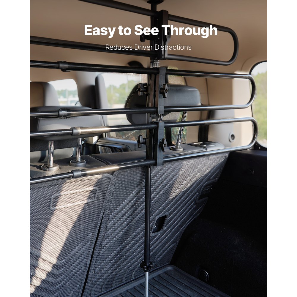VEVOR Dog Car Barrier, Adjustable Universal-Fit Vehicle Pet Barrier for Cars, Trucks and SUVs, Easy to Install Dog Car Gate - Strong Metal Tubing Gate Divider, Keeps Pets off Passenger Seats, Black
