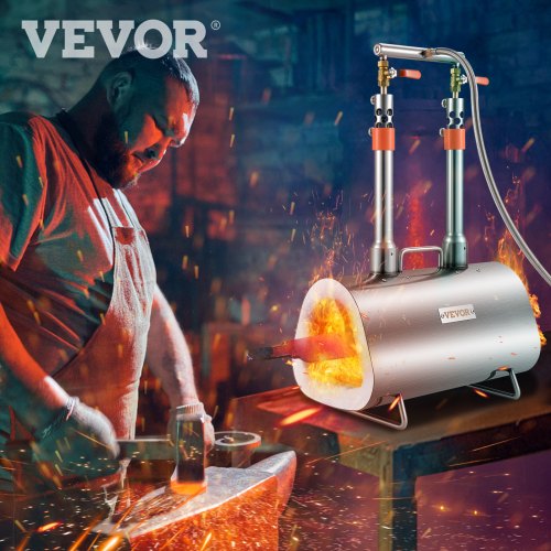 VEVOR Propane Forge Portable, Double Burner Tool and Knife Making, Large Capacity Blacksmith Farrier Forges, Mini Furnace Blacksmithing, Stainless Steel Gas Forging Tools and Equipment, Oval