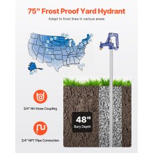 Frost Proof Yard Hydrant 75'' Length 48" Bury Depth Heavy-Duty Cast Iron