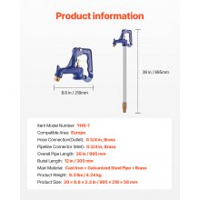 VEVOR Frost Proof Yard Hydrant 39'' Μήκος 12'' Βάθος Θάψεως Βαρέως Κατασκευασμένος Χυτοσίδηρος