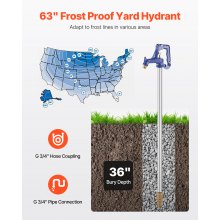 Χυτοσίδηρος VEVOR Frost Proof Yard Hydrant 63'' Μήκος 36'' Βάθος Θάψεως Βαρέων καθηκόντων Χυτοσίδηρος