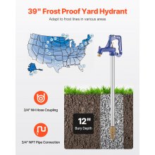 Frost Proof Yard Hydrant 39'' Length 12" Bury Depth Heavy-Duty Cast Iron