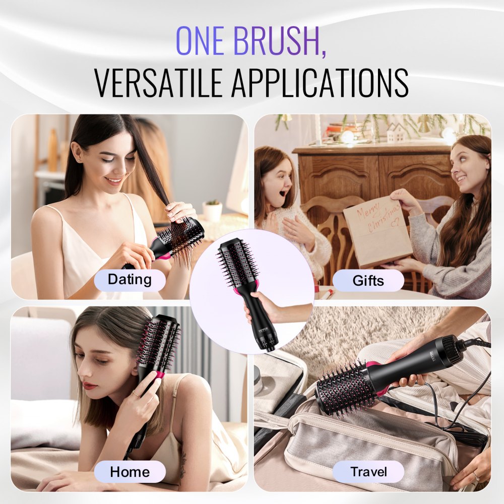 VEVOR Hair Blow Dryer Brush, 4 in 1 Ionic Hair Dryer and Styler Volumizer with 75mm Ceramic Coating Oval Barrel & 3 Heat Settings, Professional Hot Air Styling Brush for Straightening Drying Curling
