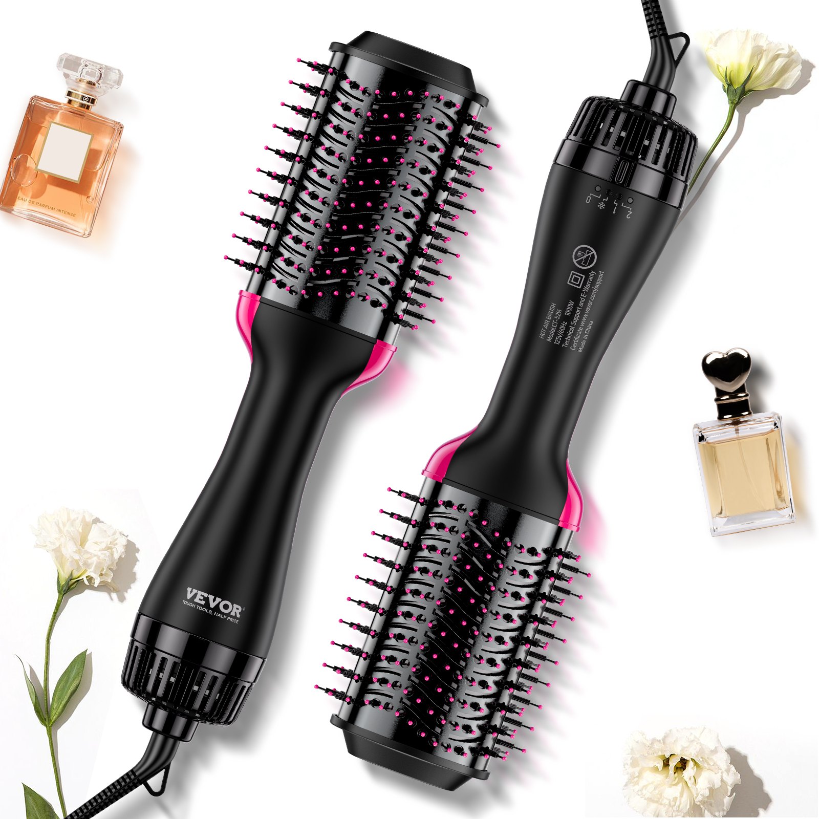 VEVOR Hair Blow Dryer Brush, 4 in 1 Ionic Hair Dryer and Styler Volumizer with 75mm Ceramic Coating Oval Barrel & 3 Heat Settings, Professional Hot Air Styling Brush for Straightening Drying Curling