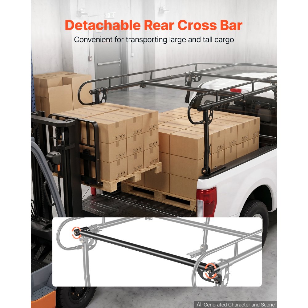 VEVOR Truck Ladder Rack 800LBS Capacity Universal Over-Cab Trucks Bed Rack, 43.3"-63" Width Adjustable for Kayak Surfboard Lumber, Non-Drilling/Drilling Installation, Fits Short-Bed & Long-Bed Trucks