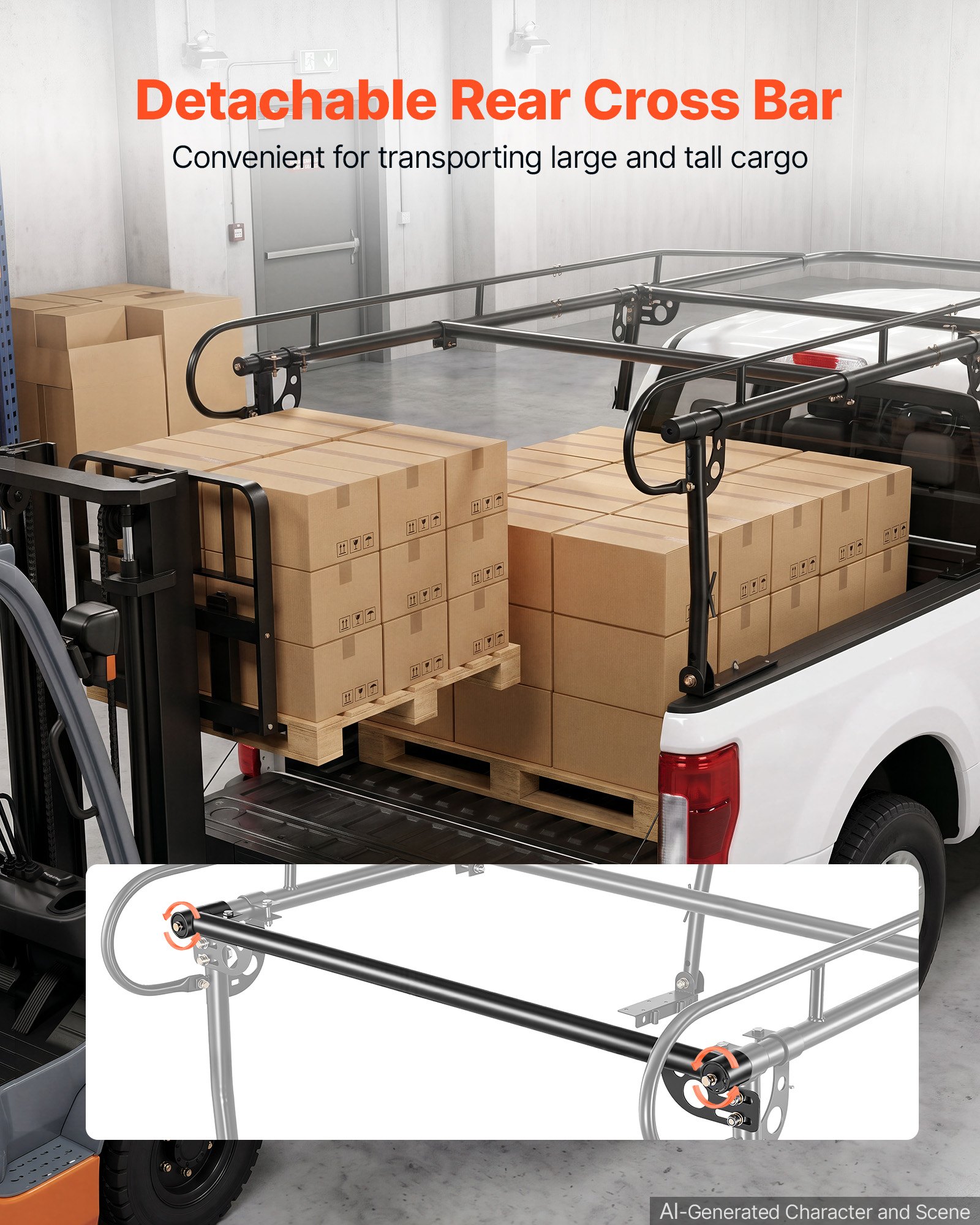VEVOR Truck Ladder Rack 800LBS Capacity Universal Over-Cab Trucks Bed Rack, 43.3"-63" Width Adjustable for Kayak Surfboard Lumber, Non-Drilling/Drilling Installation, Fits Short-Bed & Long-Bed Trucks