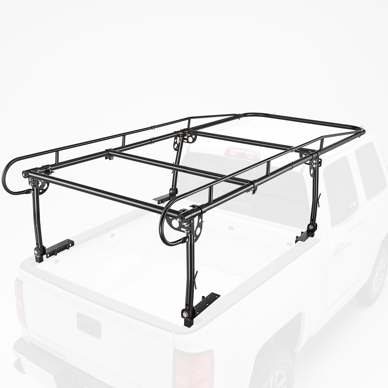 VEVOR Truck Ladder Rack 800LBS Capacity Universal Over-Cab Trucks Bed Rack, 43.3"-63" Width Adjustable for Kayak Surfboard Lumber, Non-Drilling/Drilling Installation, Fits Short-Bed & Long-Bed Trucks