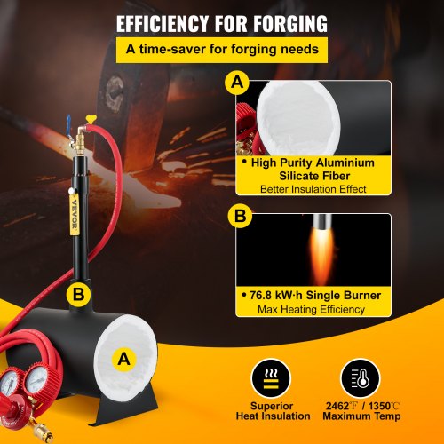 VEVOR Farrier Furnace with Single Burner Large Capacity Portable Oval Metal Propane Knife Forge, Black