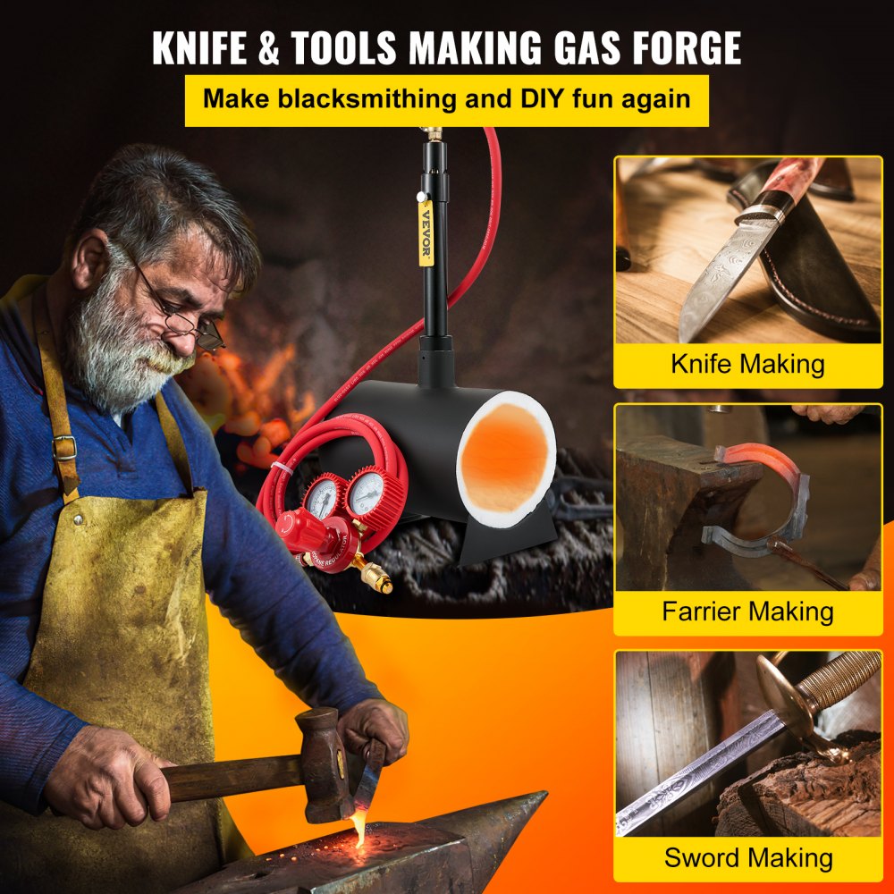 VEVOR Farrier Furnace with Single Burner Large Capacity Portable Oval Metal Propane Knife Forge, Black