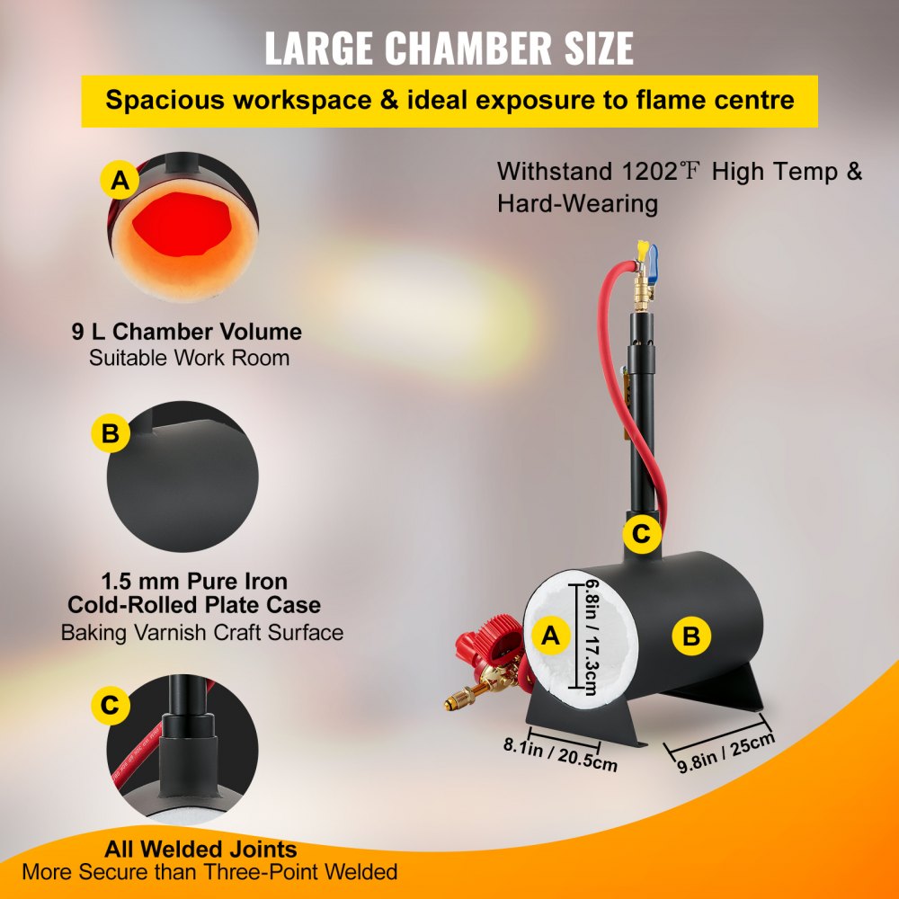 VEVOR Farrier Furnace with Single Burner Large Capacity Portable Oval Metal Propane Knife Forge, Black