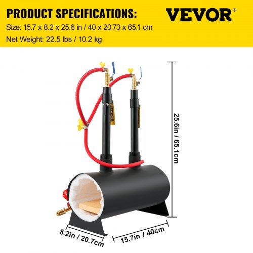 VEVOR Farrier Furnace with Dual Burners Large Capacity Portable Oval Metal Propane Knife Forge, Black