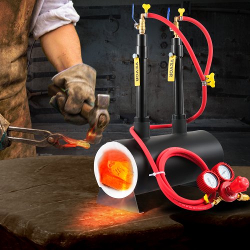 VEVOR Farrier Furnace with Dual Burners Large Capacity Portable Oval Metal Propane Knife Forge, Black