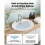 VEVOR Semi Recessed Bathroom Sink, 485 x 425 mm Oval White Ceramic Vessel Sink with Overflow Hole and 3 Faucet Holes, Drop in Modern Lavatory Vanity Bath Wash Bowl Basin for Bathroom Small Spaces