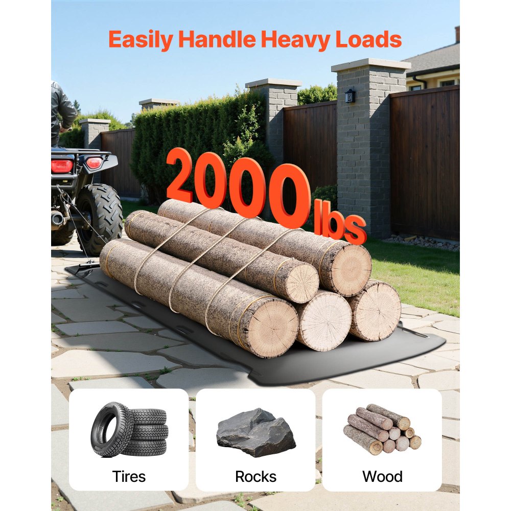 VEVOR Yard Drag Sled, 280 x 117.5 cm, 907 kg Heavy Duty Utility Sled, HDPE Drag Glider with Ropes & Pull Cable, Dual Use Game Hauler for Firewood Ice Fishing, Compatible with ATVs UTVs Tractors