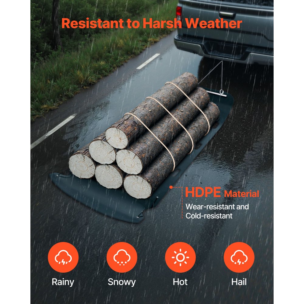 VEVOR Yard Drag Sled, 280 x 117.5 cm, 907 kg Heavy Duty Utility Sled, HDPE Drag Glider with Ropes & Pull Cable, Dual Use Game Hauler for Firewood Ice Fishing, Compatible with ATVs UTVs Tractors