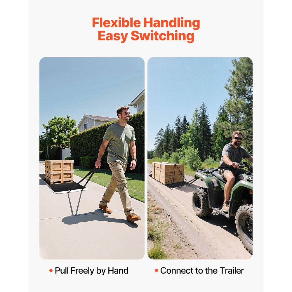 VEVOR Yard Drag Sled, 280 x 101.5 cm, 725kg Heavy Duty Utility Sled, PE Drag Glider with Ropes & Pull Cable, Dual Use Game Hauler for Firewood Ice Fishing, Compatible with ATVs UTVs Tractors