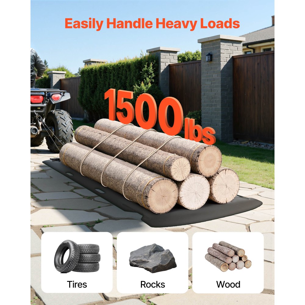 VEVOR Yard Drag Sled, 230 x 117.5 cm, 680 kg Heavy Duty Utility Sled, HDPE Drag Glider with Ropes & Pull Cables, Hand & Vehicle Use Game Hauler for Firewood Ice Fishing, Compatible with ATVs UTVs Tractors