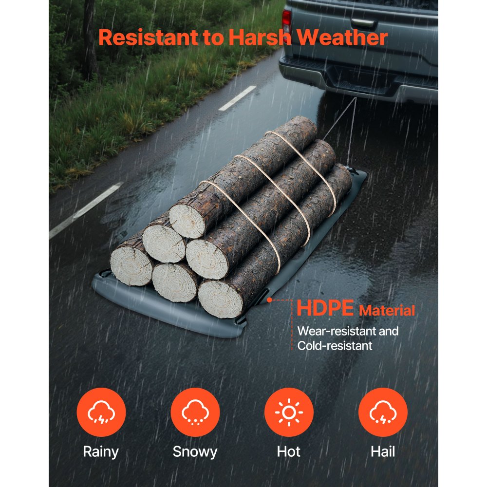 VEVOR Yard Drag Sled, 230 x 117.5 cm, 680 kg Heavy Duty Utility Sled, HDPE Drag Glider with Ropes & Pull Cables, Hand & Vehicle Use Game Hauler for Firewood Ice Fishing, Compatible with ATVs UTVs Tractors