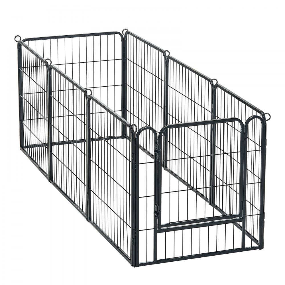 VEVOR Dog Playpen 24 Inch 8 Panels Foldable Metal Exercise Pen Pet Fence, Indoor/Outdoor Heavy Duty Puppy Crate Kennel with Door for Dogs, Cats or Small Animals, Portable for RV Camping, Yard, Black