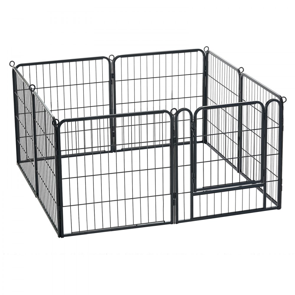 VEVOR Dog Playpen 24 Inch 8 Panels Foldable Metal Exercise Pen Pet Fence, Indoor/Outdoor Heavy Duty Puppy Crate Kennel with Door for Dogs, Cats or Small Animals, Portable for RV Camping, Yard, Black