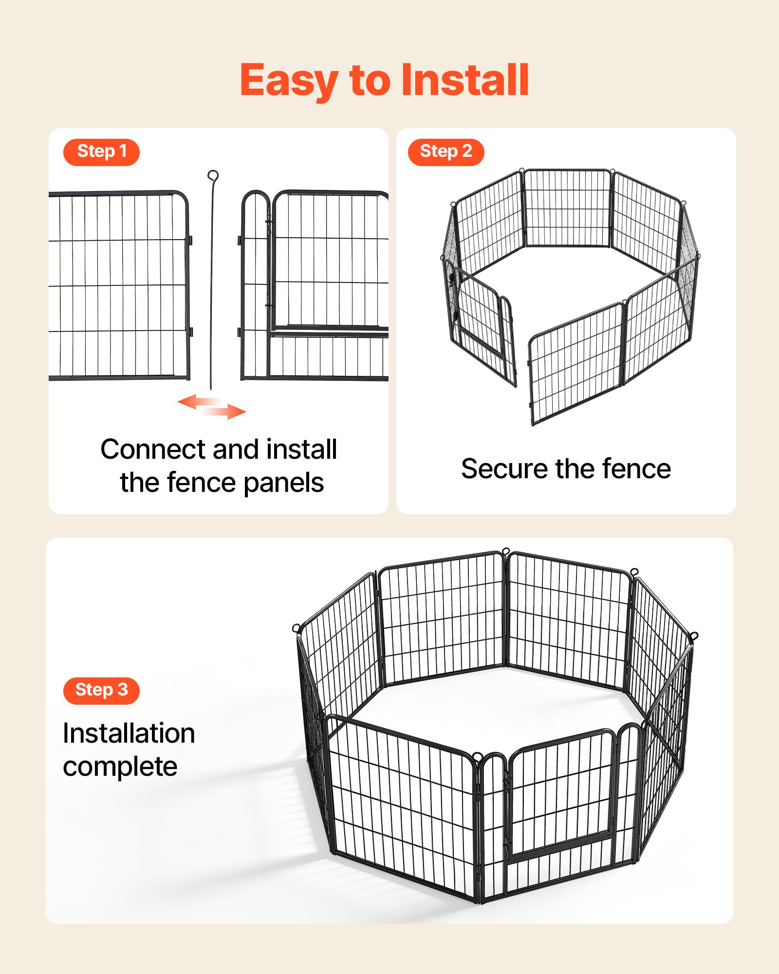VEVOR Dog Playpen 24 Inch 8 Panels Foldable Metal Exercise Pen Pet Fence, Indoor/Outdoor Heavy Duty Puppy Crate Kennel with Door for Dogs, Cats or Small Animals, Portable for RV Camping, Yard, Black